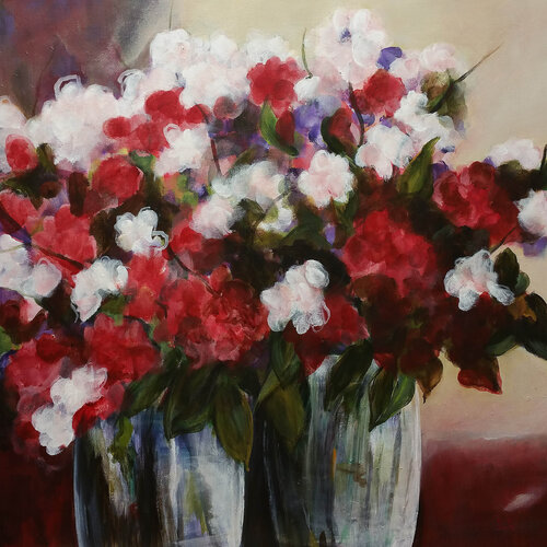 Blossoms in Two Vases di Ute Roehe, Pittura in vendita su Singulart