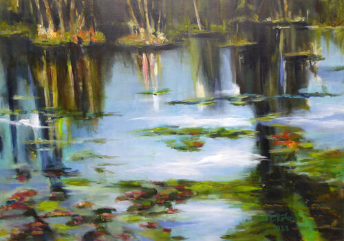 Water Lily Pond by Ute Roehe, Painting for Sale on Singulart
