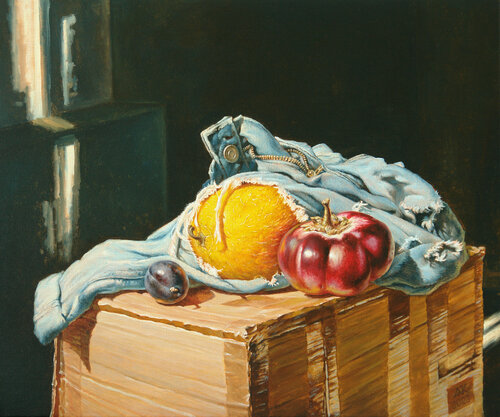 A Melon in Jeans van Andrii Zhukov, Schilderij te koop op Singulart