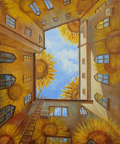 Sunflower Yard van Andrii Zhukov, Schilderij te koop op Singulart