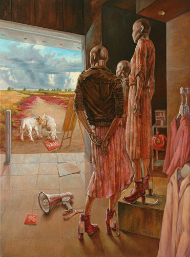The Indifferent Watchers van Andrii Zhukov, Schilderij te koop op Singulart