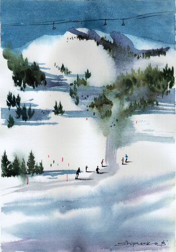 Ski season Bukovel von Bohdan Shyptenko, Malerei kaufen auf Singulart