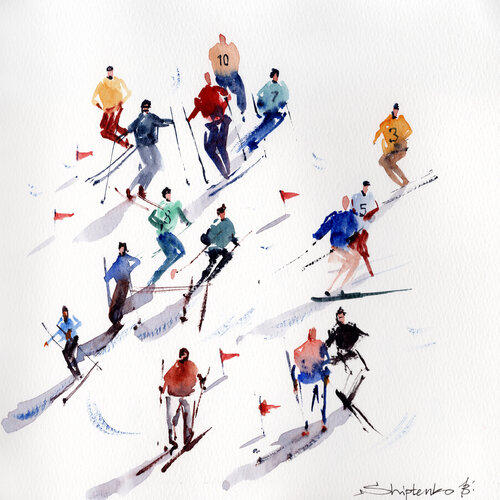 Ski season is open di Bohdan Shyptenko, Pittura in vendita su Singulart