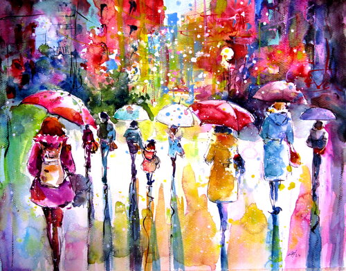 Joyful rainy day di Anna Brigitta Kovacs, Pittura in vendita su Singulart