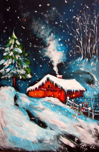 Wintertime at snowfall di Anna Brigitta Kovacs, Pittura in vendita su Singulart