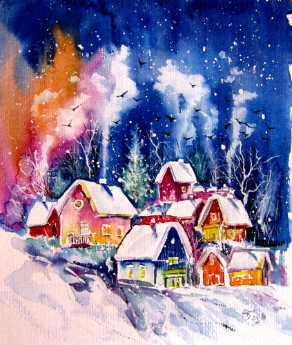 Frozen village II von Anna Brigitta Kovacs, Malerei kaufen auf Singulart