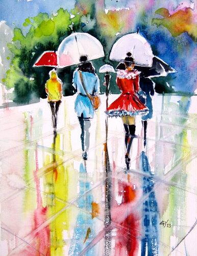 Walking people III van Anna Brigitta Kovacs, Schilderij te koop op Singulart