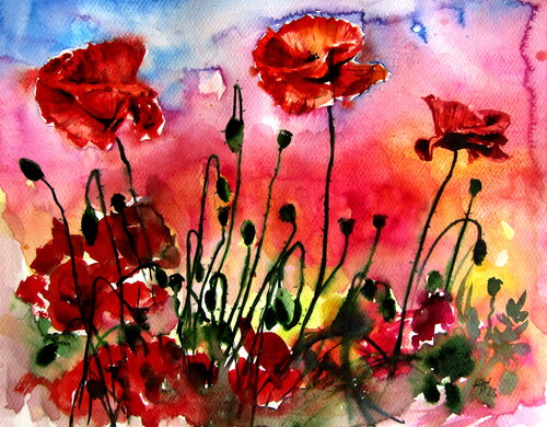 Poppies at sunset von Anna Brigitta Kovacs, Malerei kaufen auf Singulart