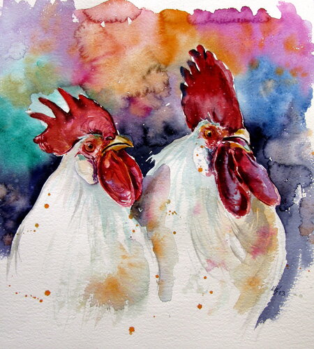 Roosters de Anna Brigitta Kovacs, Pintura a la venta en Singulart