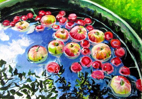 Autumn mood with apples par Anna Brigitta Kovacs, Peinture en vente sur Singulart