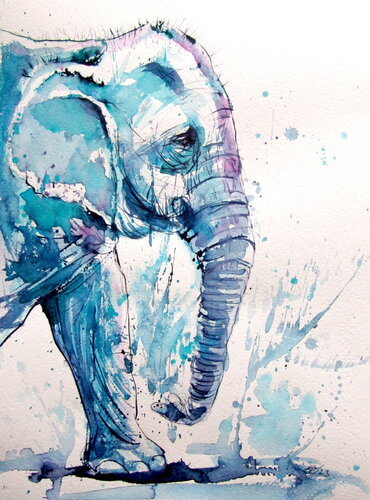 Elephant playing par Anna Brigitta Kovacs, Peinture en vente sur Singulart