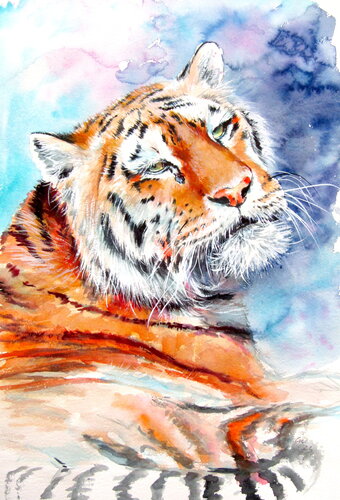 Resting tiger von Anna Brigitta Kovacs, Malerei kaufen auf Singulart