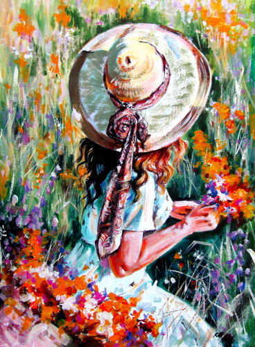 Summer on the flower field par Anna Brigitta Kovacs, Peinture en vente sur Singulart