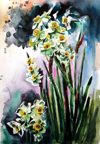 Narcissus florals by Anna Brigitta Kovacs, Painting for Sale on Singulart