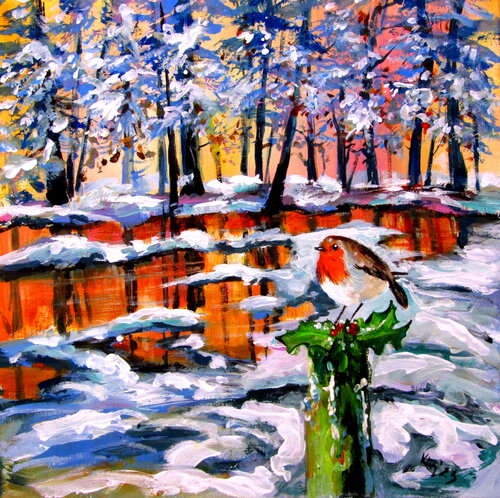 Robin in the forest by Anna Brigitta Kovacs, Painting for Sale on Singulart