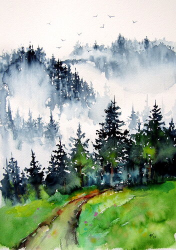 Forest with birds von Anna Brigitta Kovacs, Malerei kaufen auf Singulart