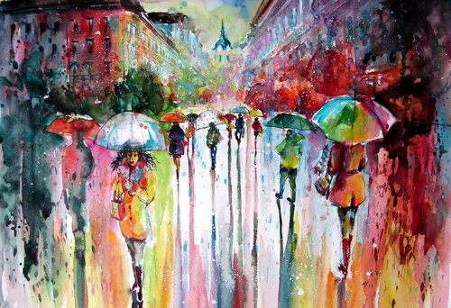 Joyful rainy day II di Anna Brigitta Kovacs, Pittura in vendita su Singulart