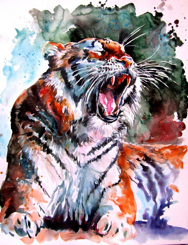 Resting tiger II von Anna Brigitta Kovacs, Malerei kaufen auf Singulart