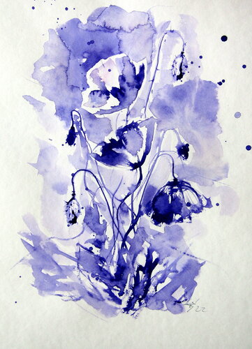 Purple poppies III par Anna Brigitta Kovacs, Peinture en vente sur Singulart