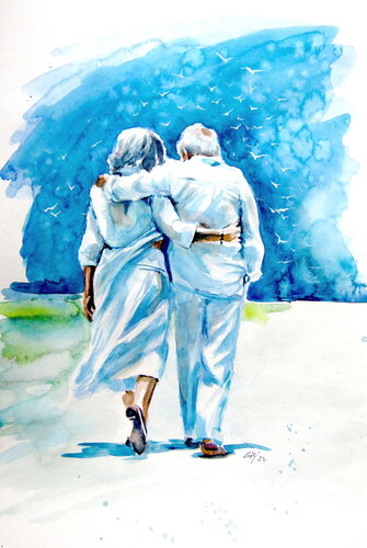 Walk on the beach von Anna Brigitta Kovacs, Malerei kaufen auf Singulart