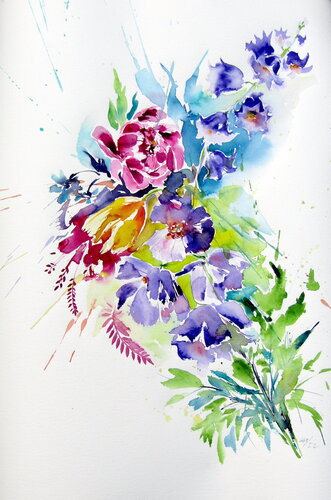 Colorful flowers de Anna Brigitta Kovacs, Pintura a la venta en Singulart