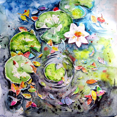 Fall and water lilies von Anna Brigitta Kovacs, Malerei kaufen auf Singulart