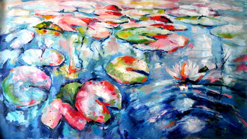 Colorful water lilies di Anna Brigitta Kovacs, Pittura in vendita su Singulart