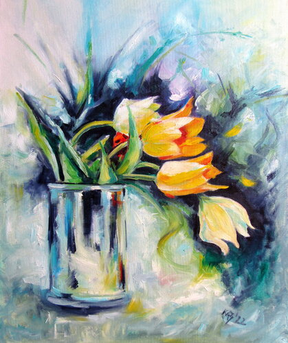 Still life with some tulips van Anna Brigitta Kovacs, Schilderij te koop op Singulart