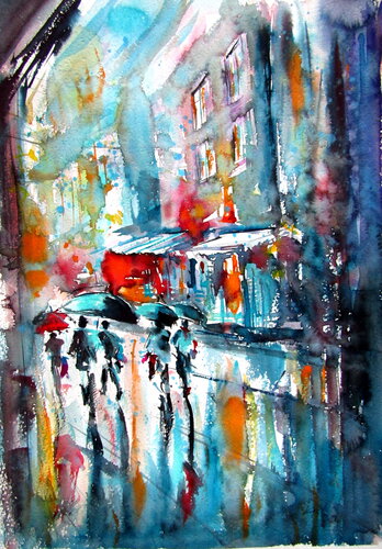 Rainy day in the city III von Anna Brigitta Kovacs, Malerei kaufen auf Singulart