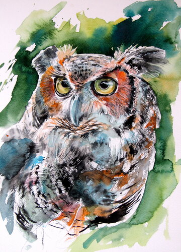 Owl watching van Anna Brigitta Kovacs, Schilderij te koop op Singulart