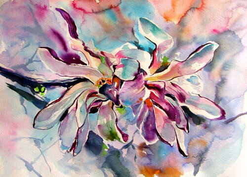 Magnolia flowering branch de Anna Brigitta Kovacs, Pintura a la venta en Singulart
