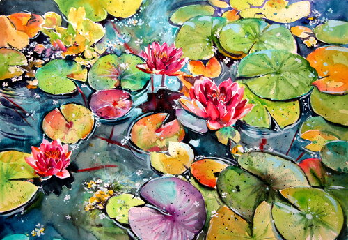 Water lilies de Anna Brigitta Kovacs, Pintura a la venta en Singulart