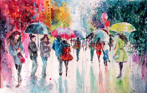 Umbrellas II de Anna Brigitta Kovacs, Pintura a la venta en Singulart