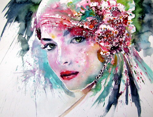 Beauty with flowers by Anna Brigitta Kovacs, Painting for Sale on Singulart