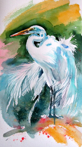 White heron by Anna Brigitta Kovacs, Painting for Sale on Singulart
