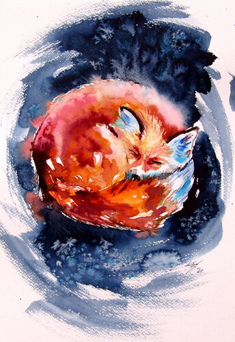 Sleeping red fox di Anna Brigitta Kovacs, Pittura in vendita su Singulart