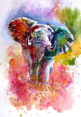 Playful elephant III par Anna Brigitta Kovacs, Peinture en vente sur Singulart
