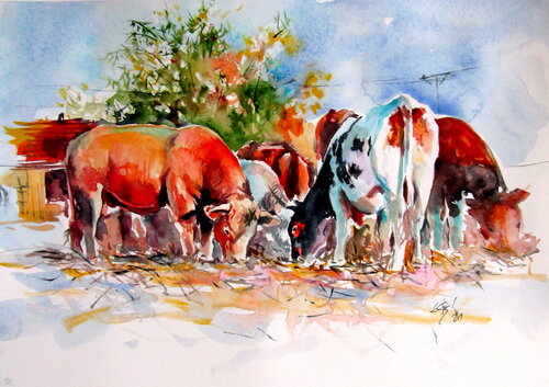 The Devil and the other cows von Anna Brigitta Kovacs, Malerei kaufen auf Singulart