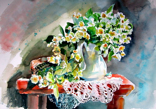 Still life with jasmine von Anna Brigitta Kovacs, Malerei kaufen auf Singulart
