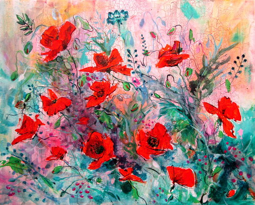 Poppy field II van Anna Brigitta Kovacs, Schilderij te koop op Singulart