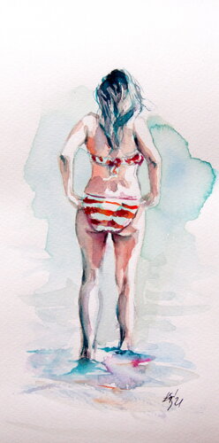 Girl at the beach by Anna Brigitta Kovacs, Painting for Sale on Singulart