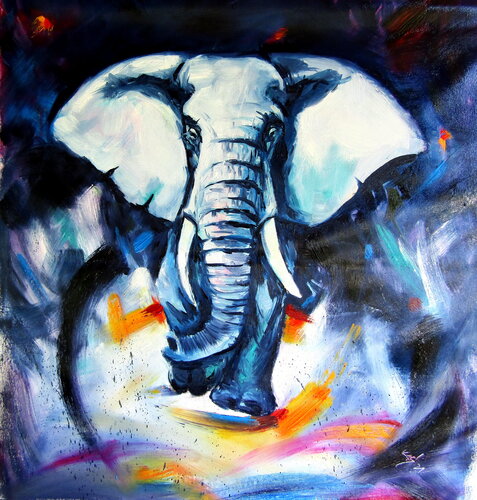 Majestic elephant at night de Anna Brigitta Kovacs, Pintura a la venta en Singulart