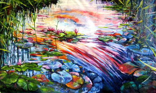 Water mirror and water lily di Anna Brigitta Kovacs, Pittura in vendita su Singulart