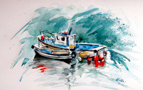 Shore with boats von Anna Brigitta Kovacs, Malerei kaufen auf Singulart