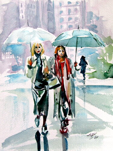 Rainy day in the city de Anna Brigitta Kovacs, Pintura a la venta en Singulart