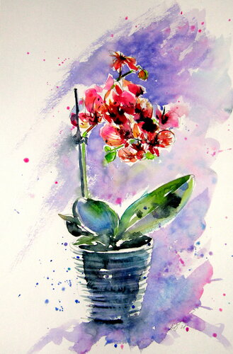 Still life with orchid by Anna Brigitta Kovacs, 회화 for Sale on Singulart