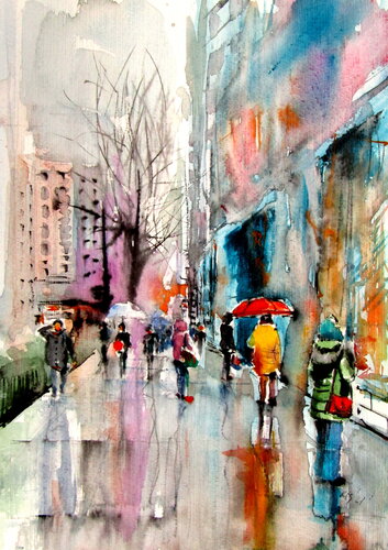 Rainy streets II di Anna Brigitta Kovacs, Pittura in vendita su Singulart