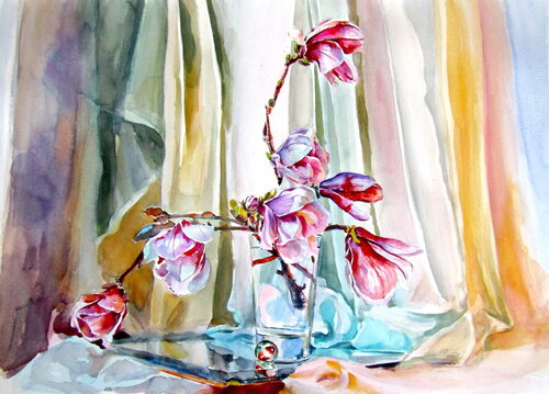 Still life with magnolia de Anna Brigitta Kovacs, Pintura a la venta en Singulart