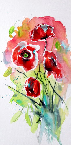 Playful poppies VII di Anna Brigitta Kovacs, Pittura in vendita su Singulart