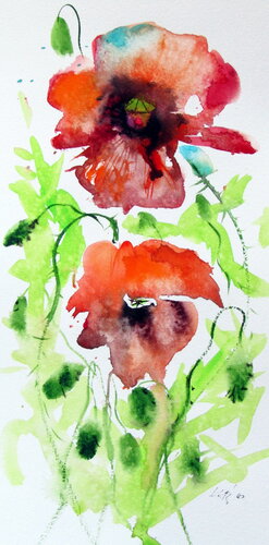 Playful poppies III van Anna Brigitta Kovacs, Schilderij te koop op Singulart